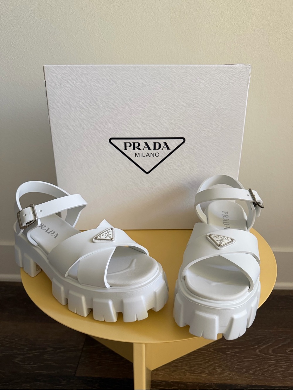 PRADA MONOLITH WHITE RUBBER PLATFORM SANDALS - Picture 10 of 10